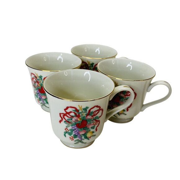 Elegant Vintage Fine China Tea Cup & Saucer Set of 4 Floral Ribbon Gold Trim - Picture 4 of 10